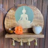 Multicoloured Mango Wood Gautama Buddha Prayer Shelf (D- 12in, H- 1in
