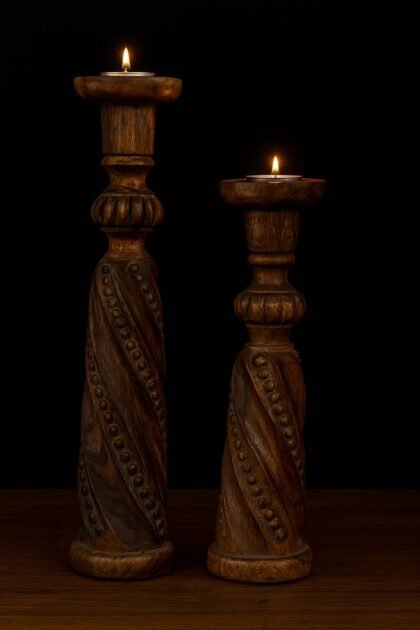 Beaded twist candle holder set